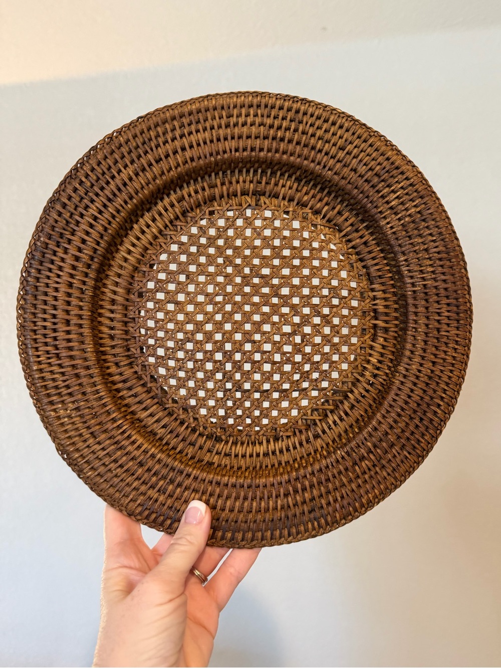 Vintage Woven Rattan Cane Plate Chargers, Brown, Set of 4